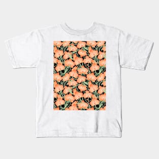 Orange Orchid Pattern Kids T-Shirt